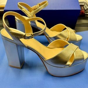NIB Stuart Weitzman IVONA Sandals, Gold Platino Metallic Nappa, size 9 B (39.5)